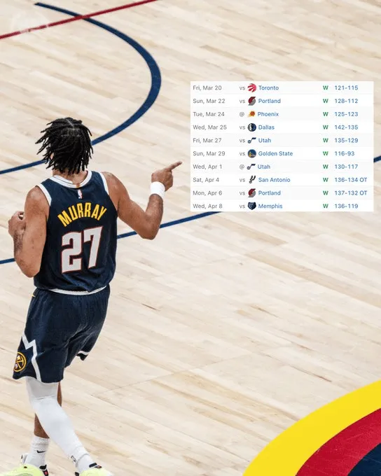 九游热门游戏-掘金十连胜后领先湖人、火箭1.5场，最后两场将对阵马刺雷霆